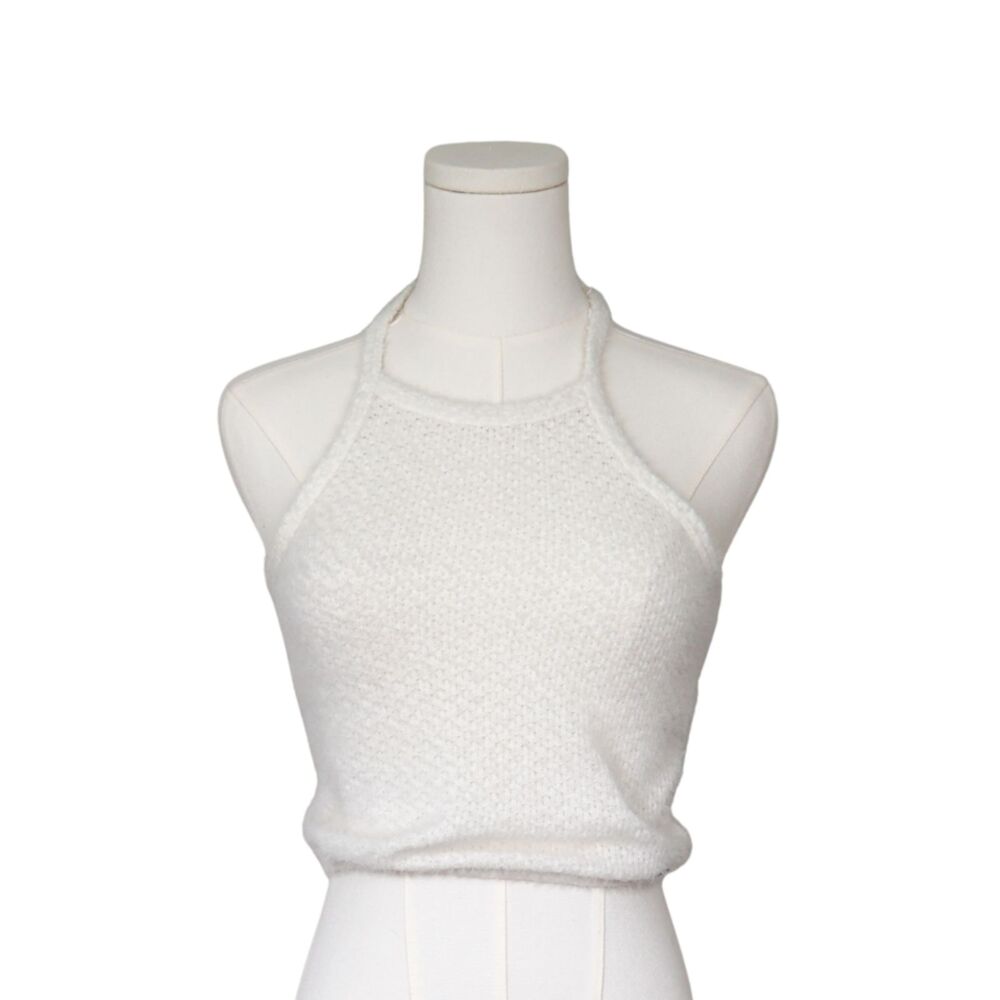 Hollister Fuzzy White Halter Crop Top Medium